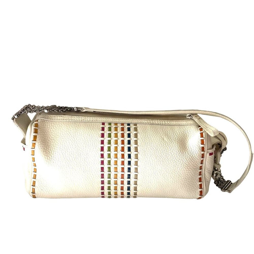 Brighton Leather Barrel Chain Strap Shoulder Bag Women's White Fashion Minimalis - Picture 1 of 12